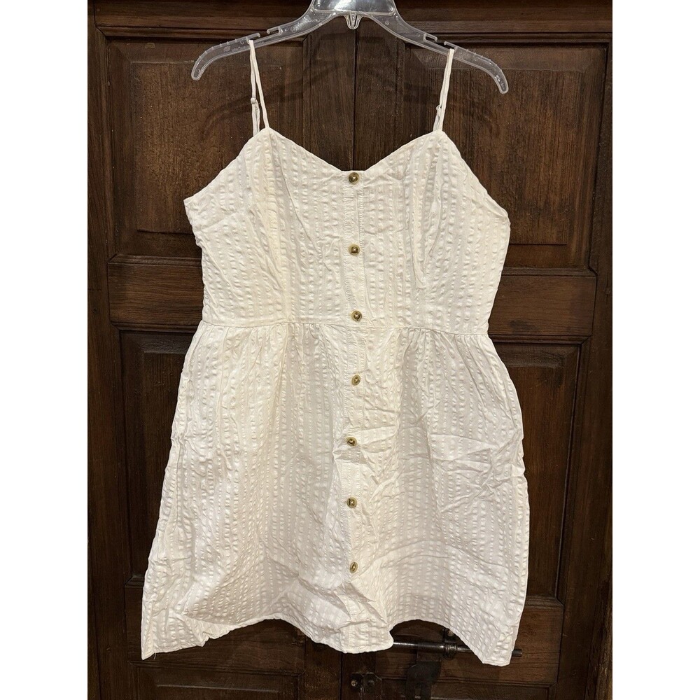 GB White Seersucker Button Front Mini Cotton Cottagecore Coastal Sundress Sz XL